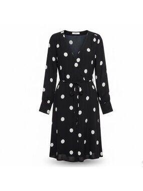 Mango Womens Black Viscose Polka Dot Long-Sleeve Casual Dress Size M
